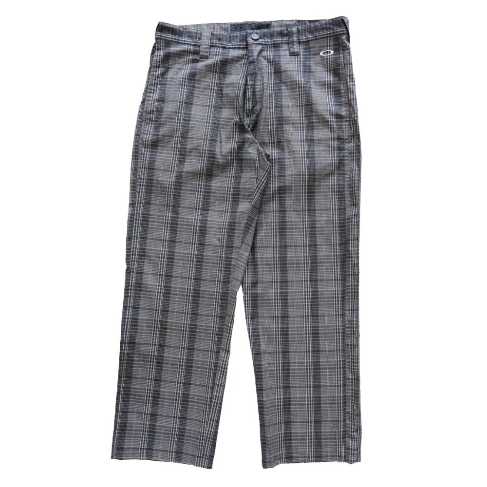 OAKLEY GOLF Gray Check Plaid Straight Leg Stretch Chino Pants 34W